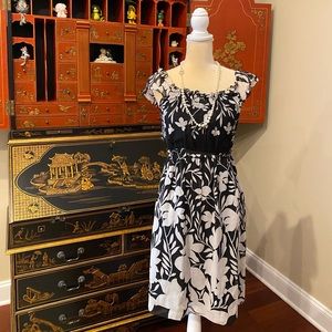 Black and floral silk chiffon dress